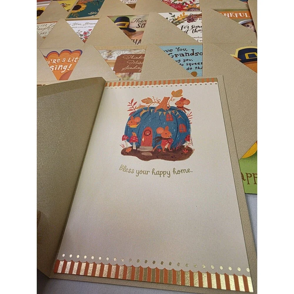 Thanksgiving Day Greeting Cards w/ Envelopes (30 Cards w/ Greetings Inside)